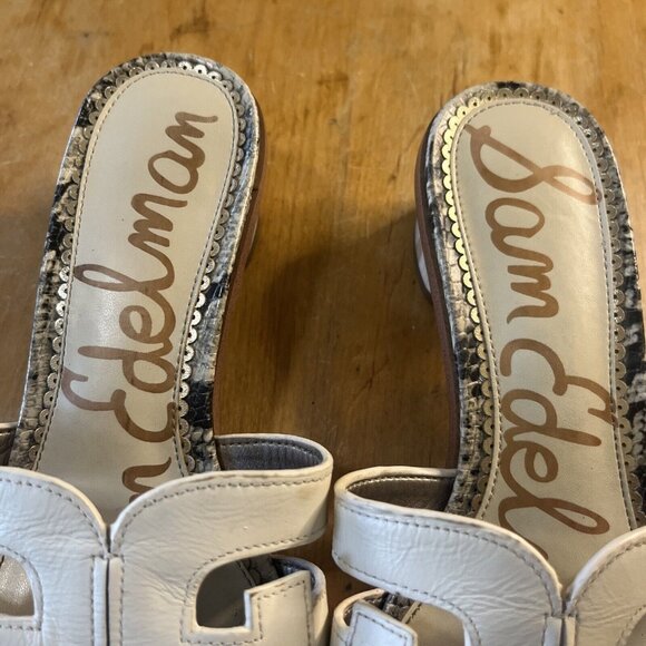 Sam Edelman Cream/ Snakeskin Accent Leather Illie Heeled 2" Sandal Size 7 - Picture 4 of 13
